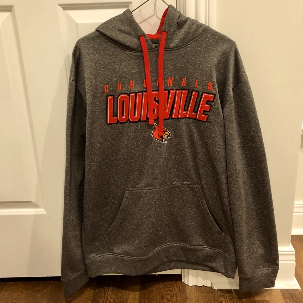 Like New Champion Cardinals Louisville Heather Grey / Red Hoodie (Adult medium)